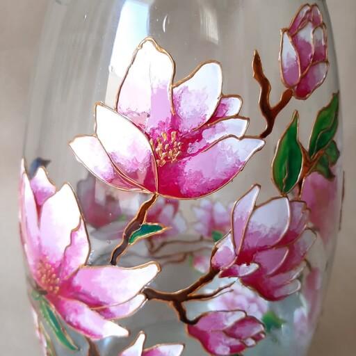 گلدان شیشه ای طرح صنم نقاشی با تکنیک ویترای 