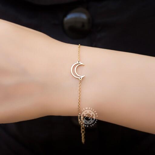 دستبند دخترانه و ظریف ماه (کاملا استیل و رنگ ثابت)