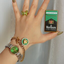 ست جذاب ساعت  زنانه سبز با فندک و دستبند و انگشتر 