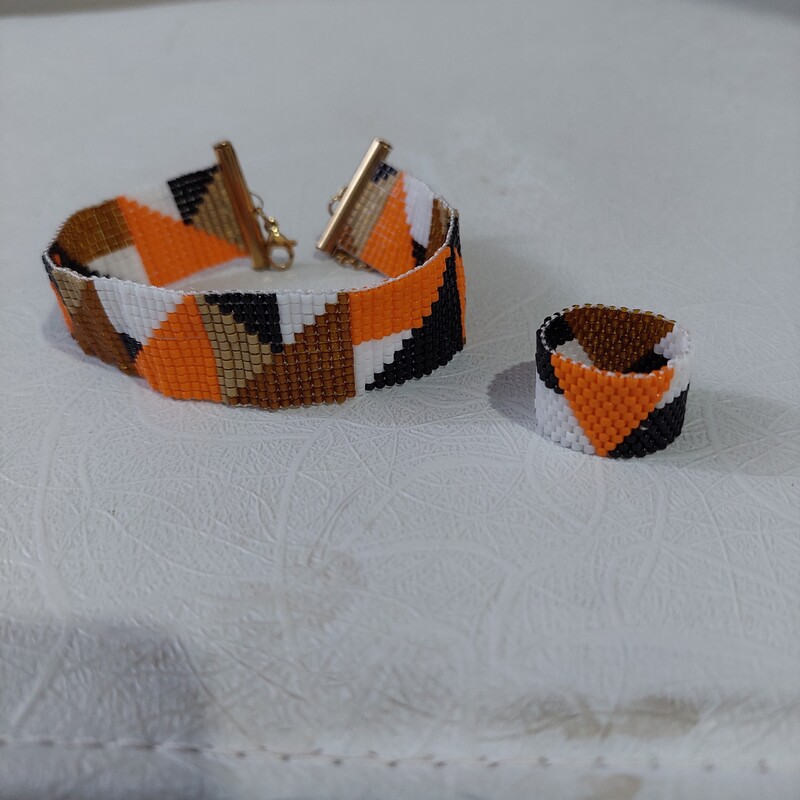 ست دستبند و انگشتر ،کار شده با منجوق میوکی ، قابل اجرا در رنگ دلخواه شما ، بصورت تک هم قابل سفارش