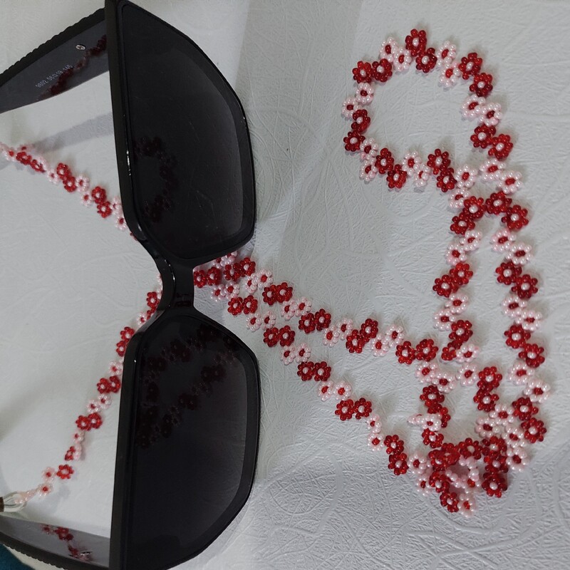 بند عینک شکوفه ای ، کار شده با منجوق چک ، قابل اجرا در رنگ دلخواه