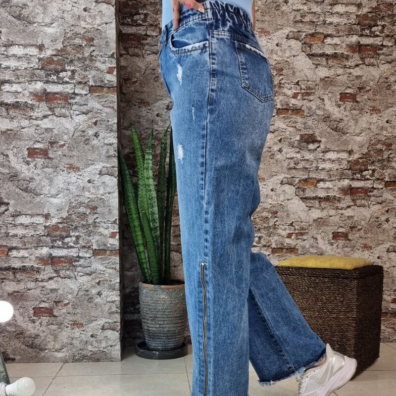 شلوار زنانه جین نیم بگ دمپا ریش زنانه سایز 36 تا 48 جین ترک اصل با ضمانت مرجوعی 