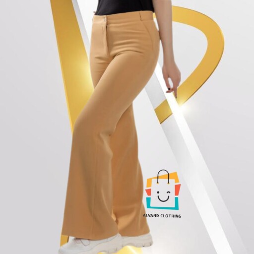 شلوار زنانه مازراتی دمپا گشاد رنگ کرم سایزبندی از 38 تا 50 قد 100 کمر دکمه و زیپ دار
