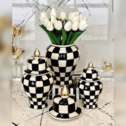 بانگه سه تایی بانکه سه عددی دکوری تزئینی گلدان  طرح شطرنجی چهارخانه
