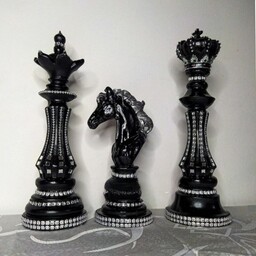 مجسمه دکوری مهره شطرنج  سه تایی طرح نگین کاری  مدرن