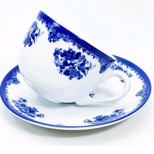 سرویس چای خوری چینی زرین طرح فلورانس سرمه ای 17 پارچه - فنجان نعلبکی فلورانس -