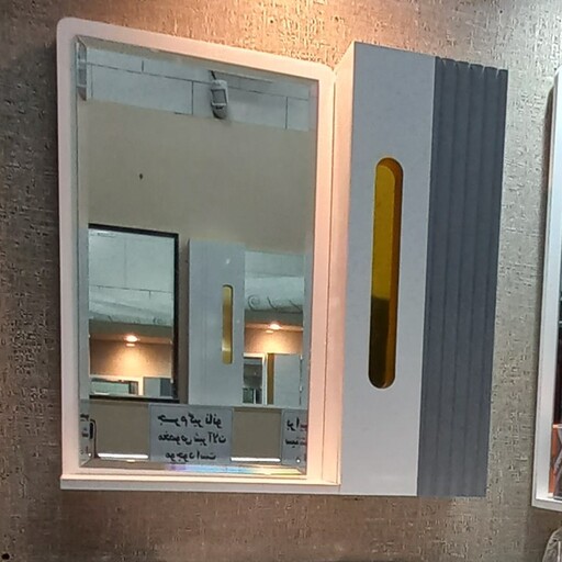 روشویی کابینتی سفید طوسی مدل لولا با آینه و باکس
