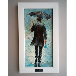 تابلو نقاشی رنگ روغن مردی در باران