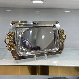 سینی مستطیل آینه ای با دسته گل رز   طلاییKST  سایز متوسط کد 218