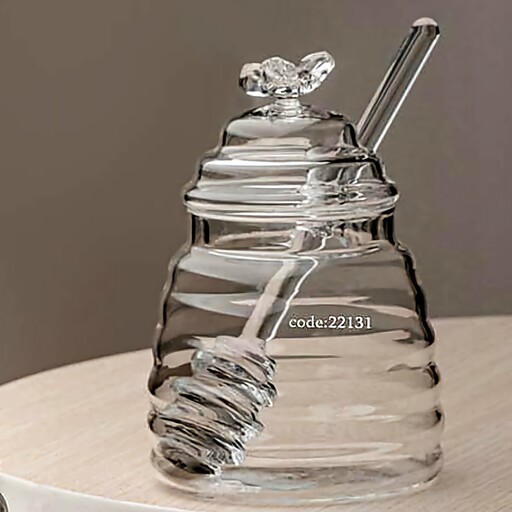 ظرف عسل خوری و قاشق عسل شیشه ای کوچک مدل 22131