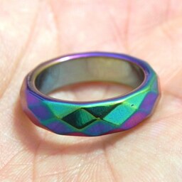 حلقه سنگ حدید هفت رنگ تراش دار اصل معدنی مناسب برای انگشتری سایز1.6 یا 50