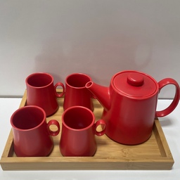 ست چایی خوری سرامیکی 4 نفره به همراه سینی چوبی در 3 رنگ مختلف
