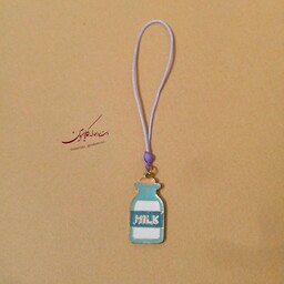 آویز فلش موبایل  کیف جامدادی شیشه شیر گلابتون