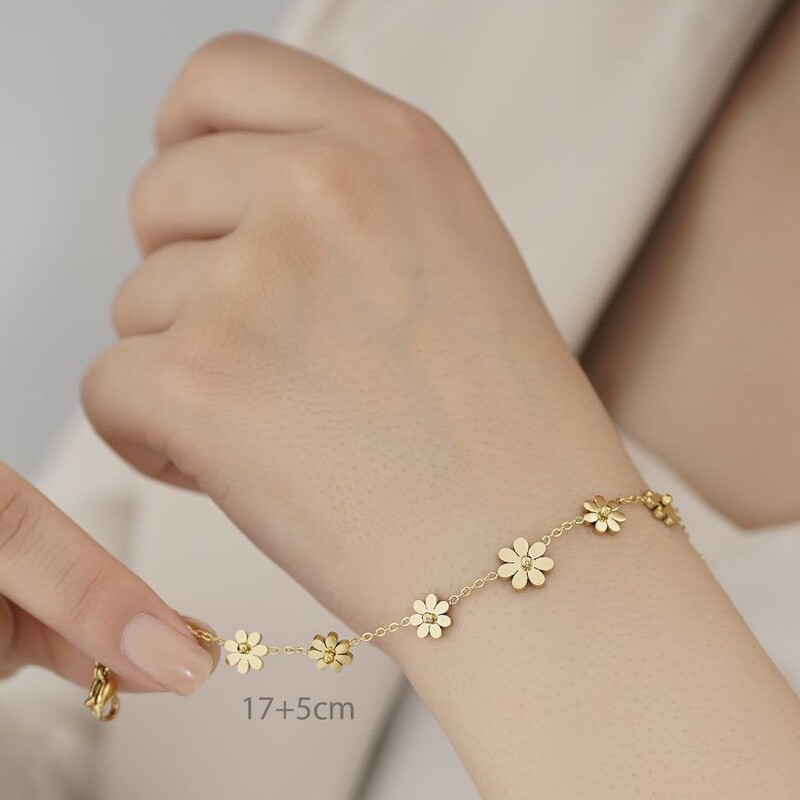 دستبند دخترانه استیل رنگ ثابت طرح گل 