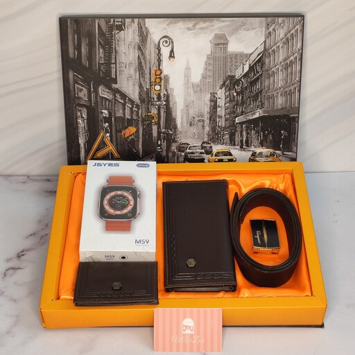 پک لوکس ست کادویی ساعت هوشمند M59 همراه کمربند کیف پول و جاکارتی بهترین هدیه