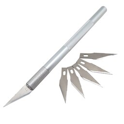 کاتر قلمی فلزی به همراه تیغ یدک - رنگ نقره ای- تیغ فلزی مناسب کار هنری و کاردستی