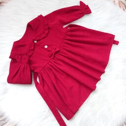 پیراهن دخترانه یلدایی مخمل کبریتی درجه یک رنگ قرمز 3 تا 9 سال