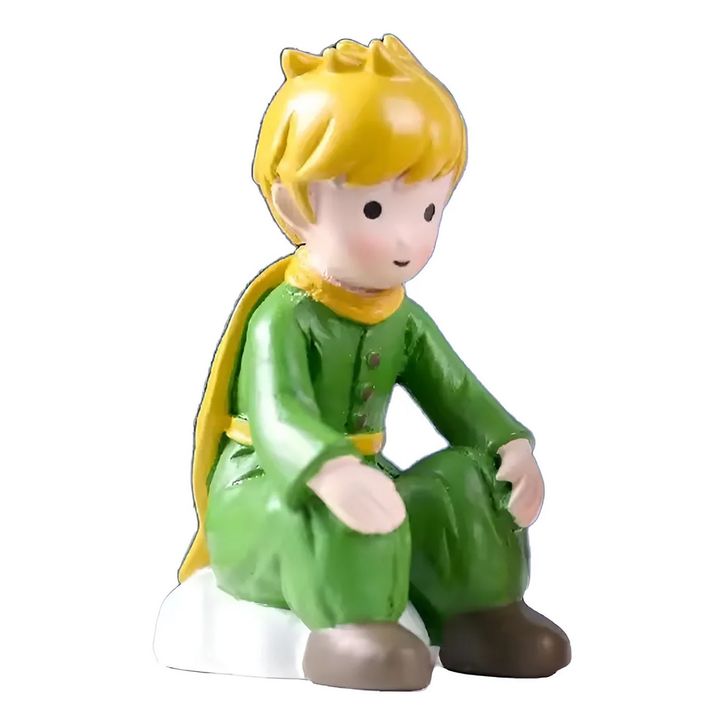 مجسمه پلی‌استر شازده کوچولو لباس سبز - نشسته روی سنگ