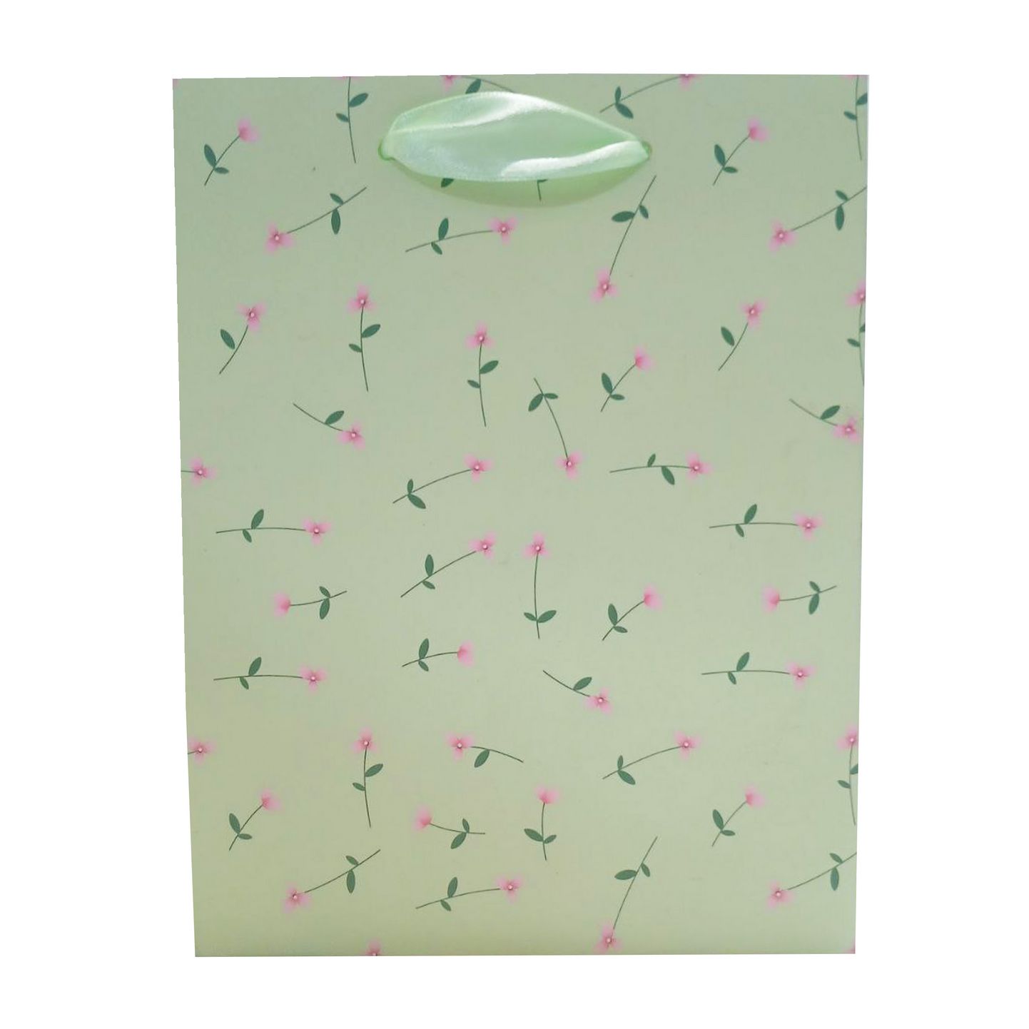 بگ و ساک دستی کادویی A5 عمودی گل دار 18*23*10 - گل صورتی زمینه سبز پسته ای