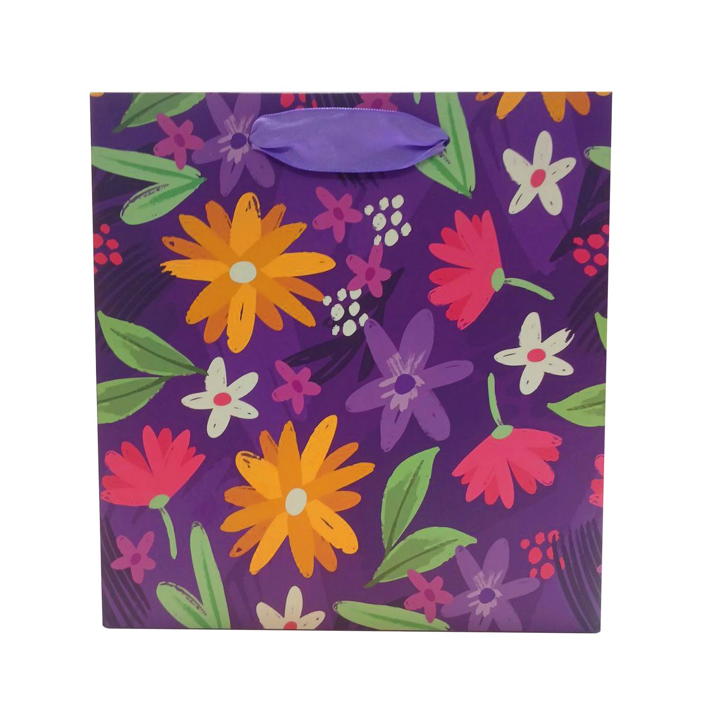 بگ و ساک دستی کادویی A5 مربعی گل دار23*23*10 - گل رنگارنگ بنفش