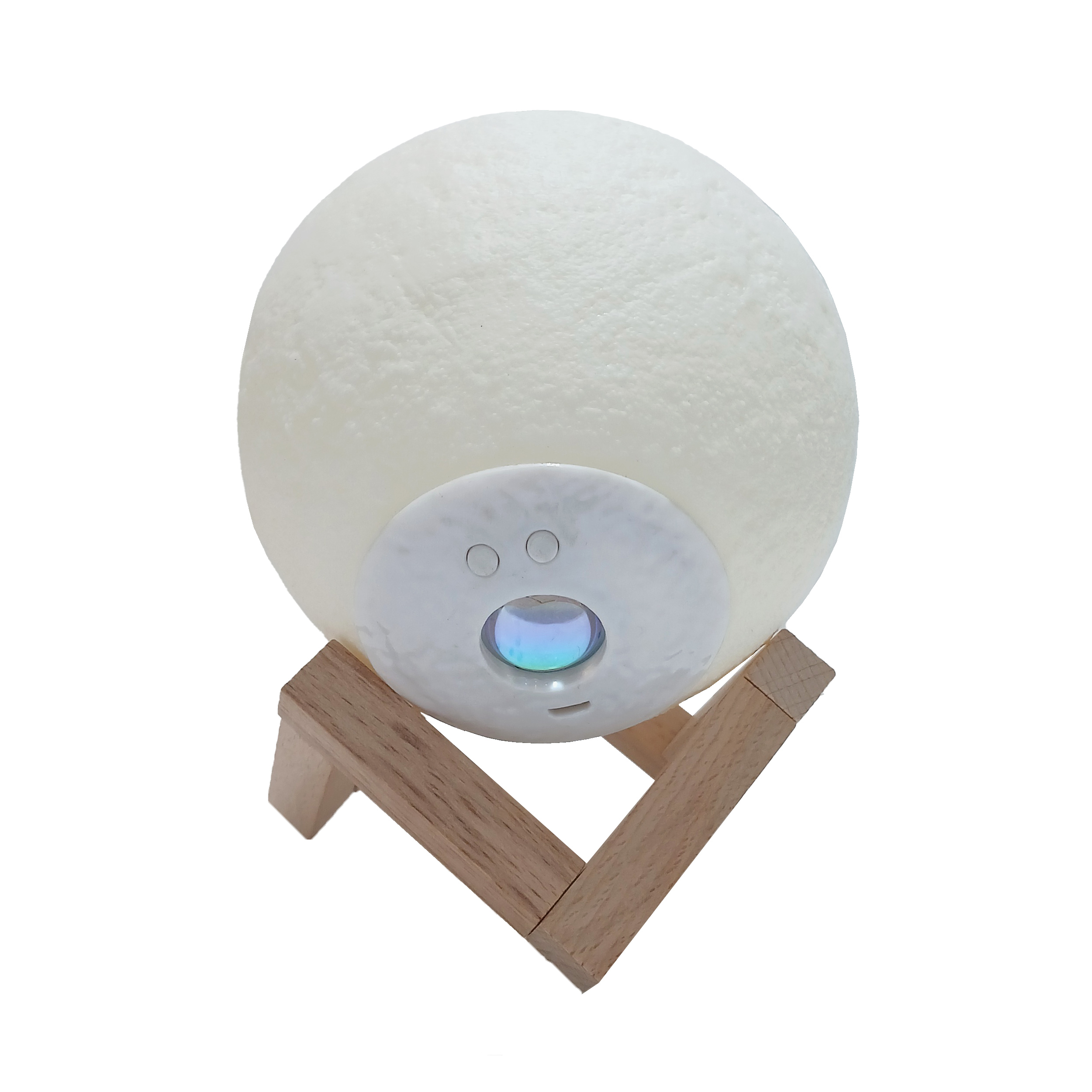 آباژور و شبخواب چند رنگ شارژی پایه چوبی طرح کره ماه  قطر 12 سانت - سفید