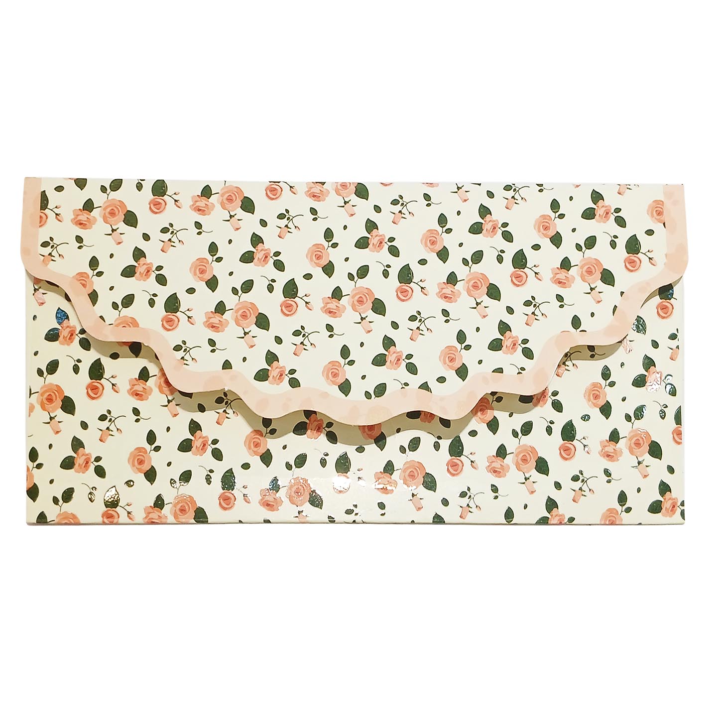 پاکت پول گلاسه طرحدار دارای اتیکت تقدیمی - رز صورتی زمینه شیری