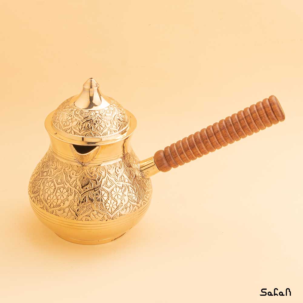 قهوه جوش برنجی طلایی در دار مدل شبنم سایز 3