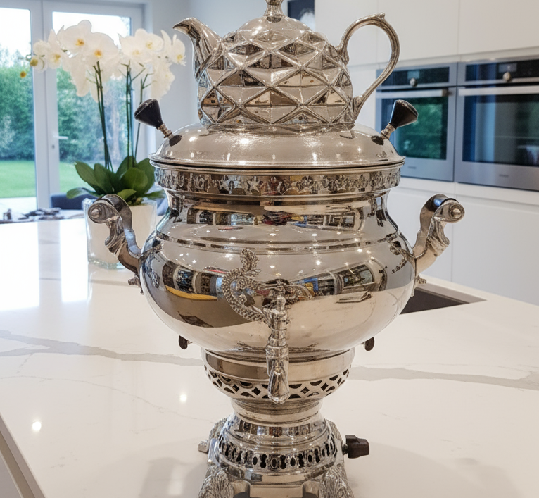 سماور گازی طوفان مدل 10 عدسی قوری دار