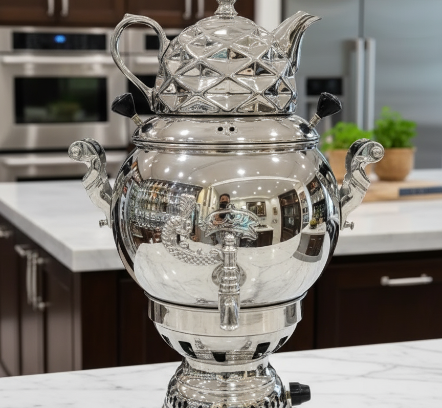 سماور گازی طوفان مدل 6 توپی قوری دار