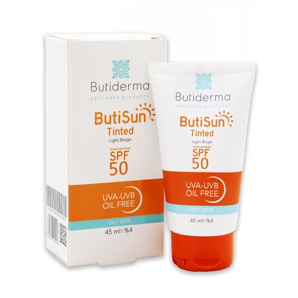 کرم ضد آفتاب رنگی فاقد چربی SPF50 بیوتی درما 45 میلی‌ لیتر | Butiderma ButiSun Tinted Sunscreen SPF50 Oil Free Cream 45m