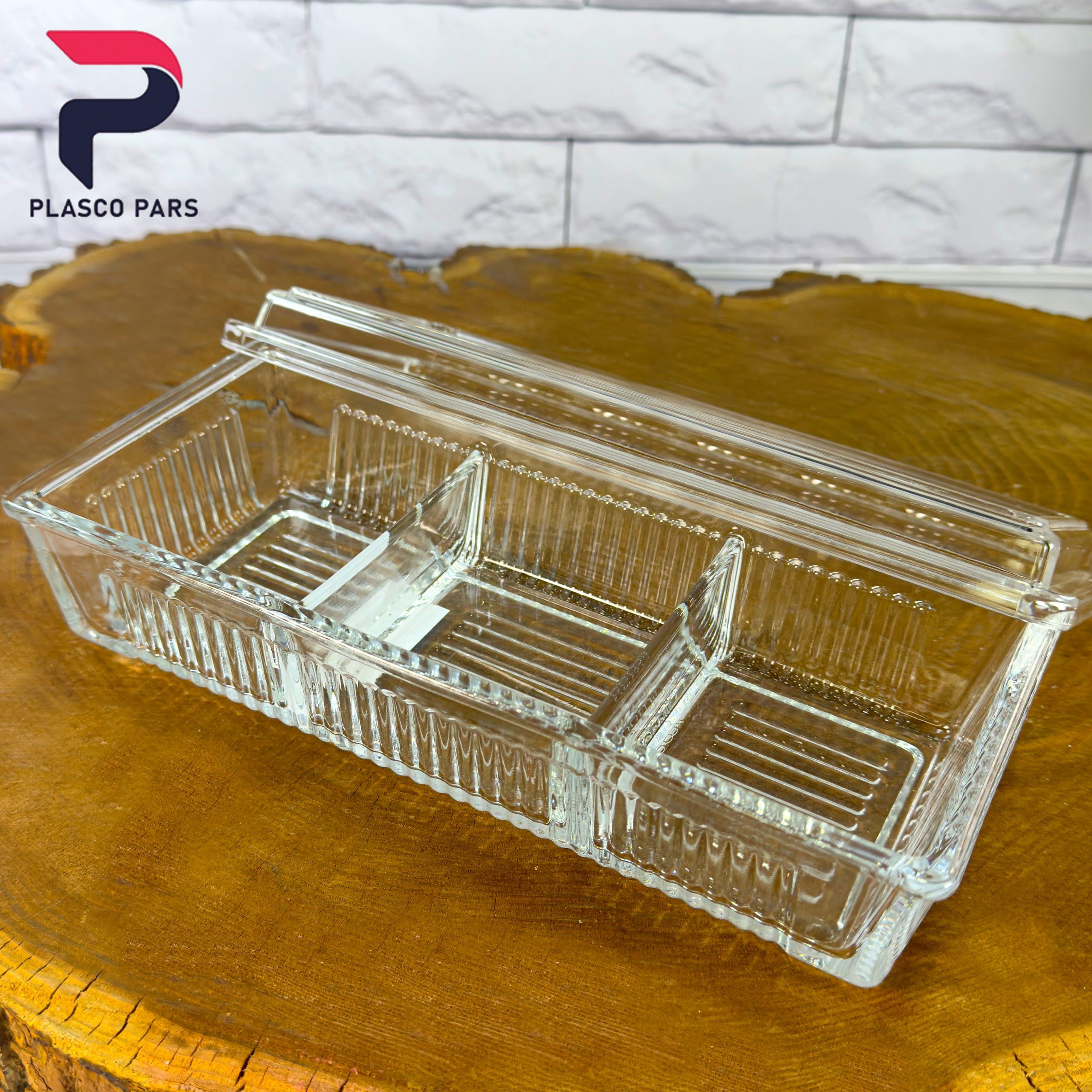 ظرف شیشه ای 3 خانه درب دار لیمون