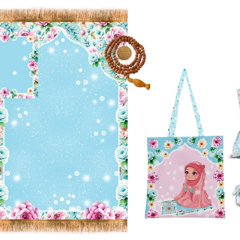 ست پنج تیکه سجاده جانماز ، کیف ، جامدادی،جامهری ، کیف متبرک ویژه جشن تکلیف  کد  18854