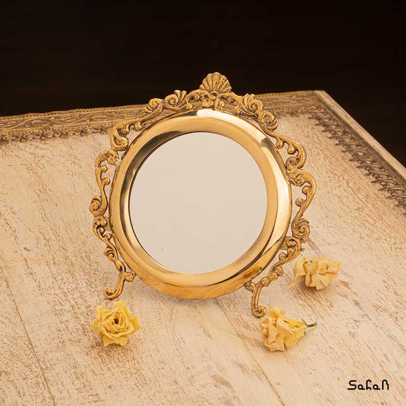 آینه برنجی هندی طلایی دایره مبلمونسرا مدل 264348