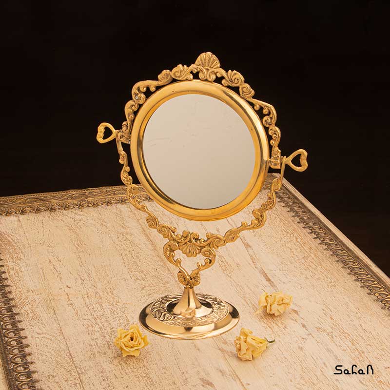 آینه برنجی هندی طلایی پایه دار مدل دایره مبلمونسرا مدل 262083