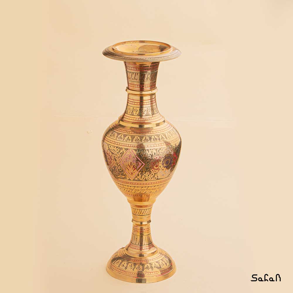 گلدان برنجی کشمیری قلم زنی 40 سانت