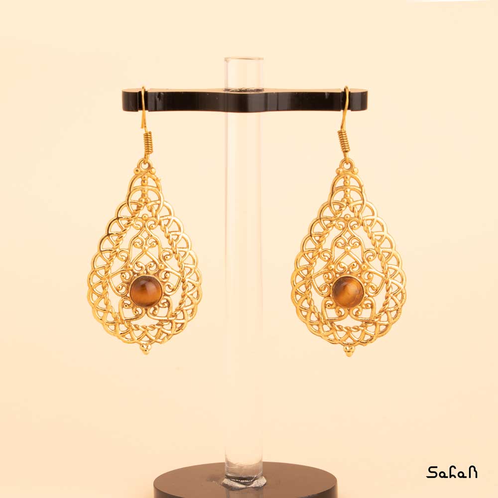 گوشواره هندی برنجی طلایی نگینی