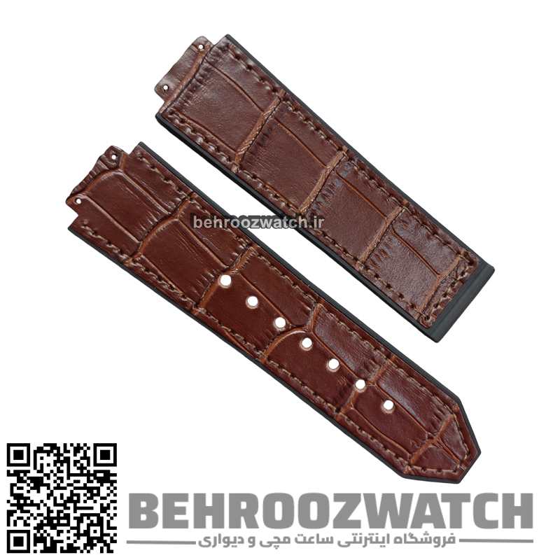 بند ساعت مچی زنانه هابلوت رابر رویه چرم قهوه ای قفل 20