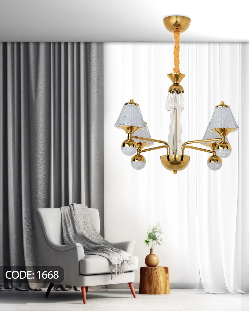 لوستر آویز 4 شعله SMD سه حالته نیک لایت 1668 (پس کرایه)