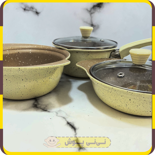 سرویس قابلمه نوزاد چیکو 5 تکه | ست چدن کودک با روکش گرانیت و درب پیرکس (پس کرایه)