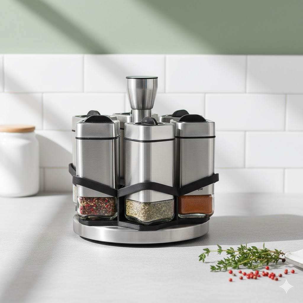 ست ادویه گردان مربعی استیل یونیک کد 1493 مبلمونسرا مدل 294718