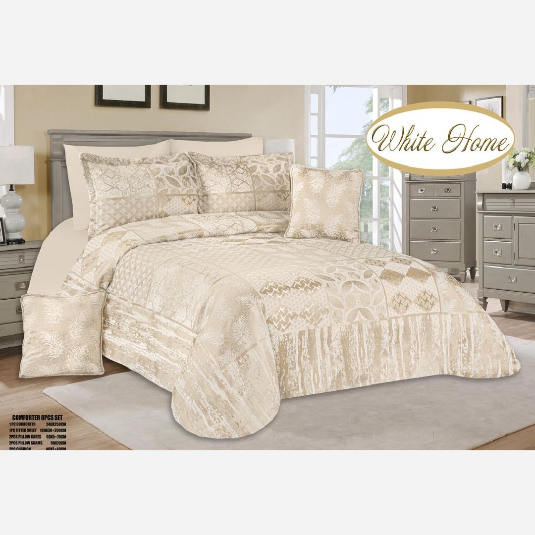 روتختی مخمل ترک درجه یک برند وایت هوم طرح پرنسا 8 تکه کرم 