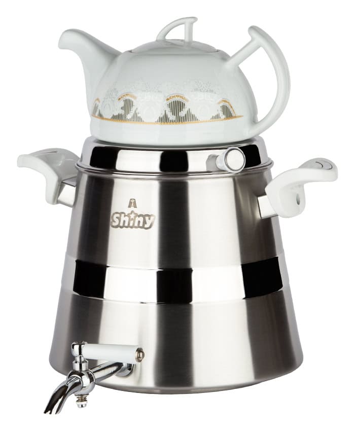 ست کتری قوری هرمی 6 لیتری استیل مات کف چدن از برند شاینی