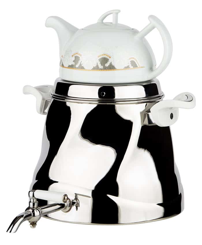 کتری قوری مدل تینا 6 لیتری استیل براق شیردار با کف چدن از برند شاینی