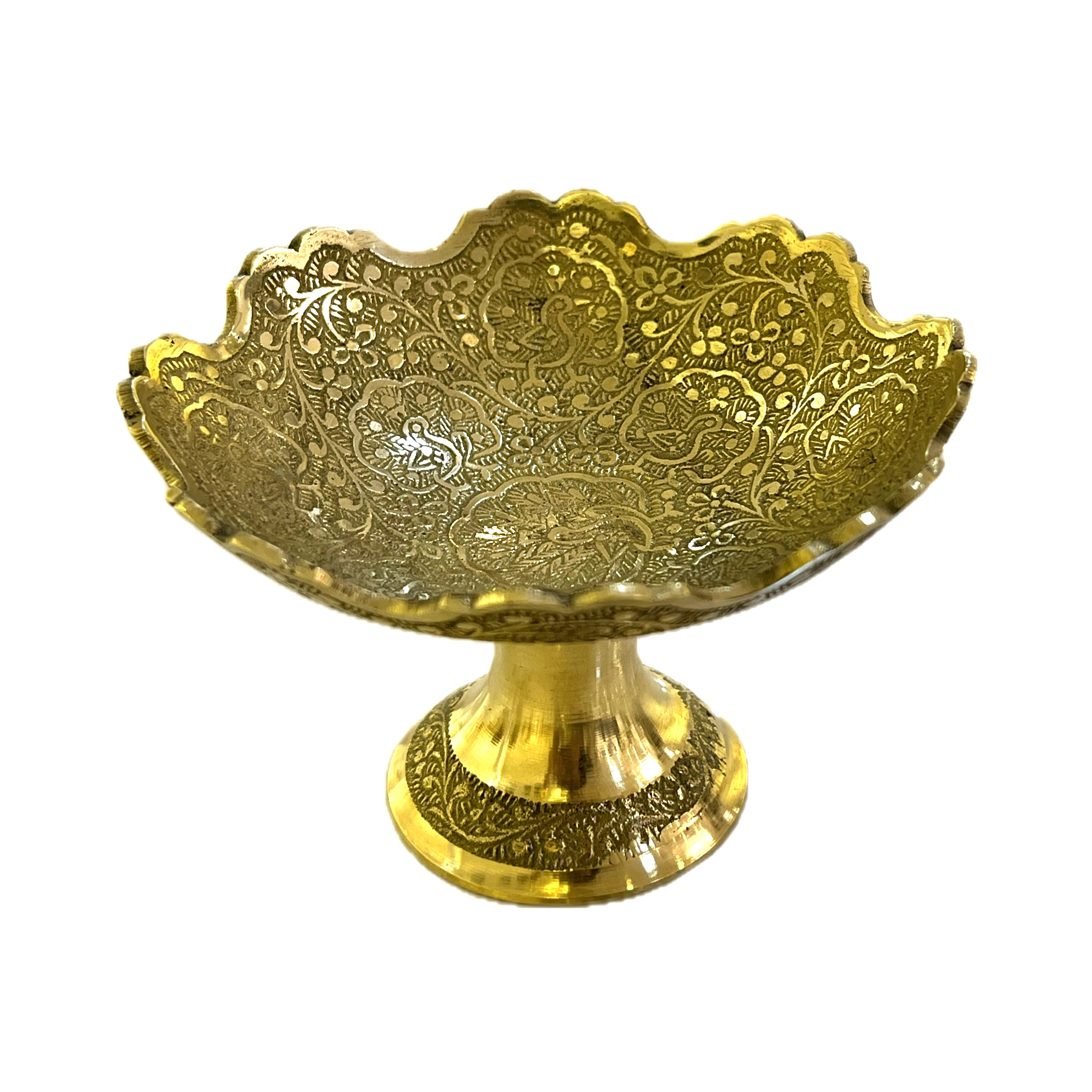 پیاله لب قلعه طرح طاووس پایه دار برنجی