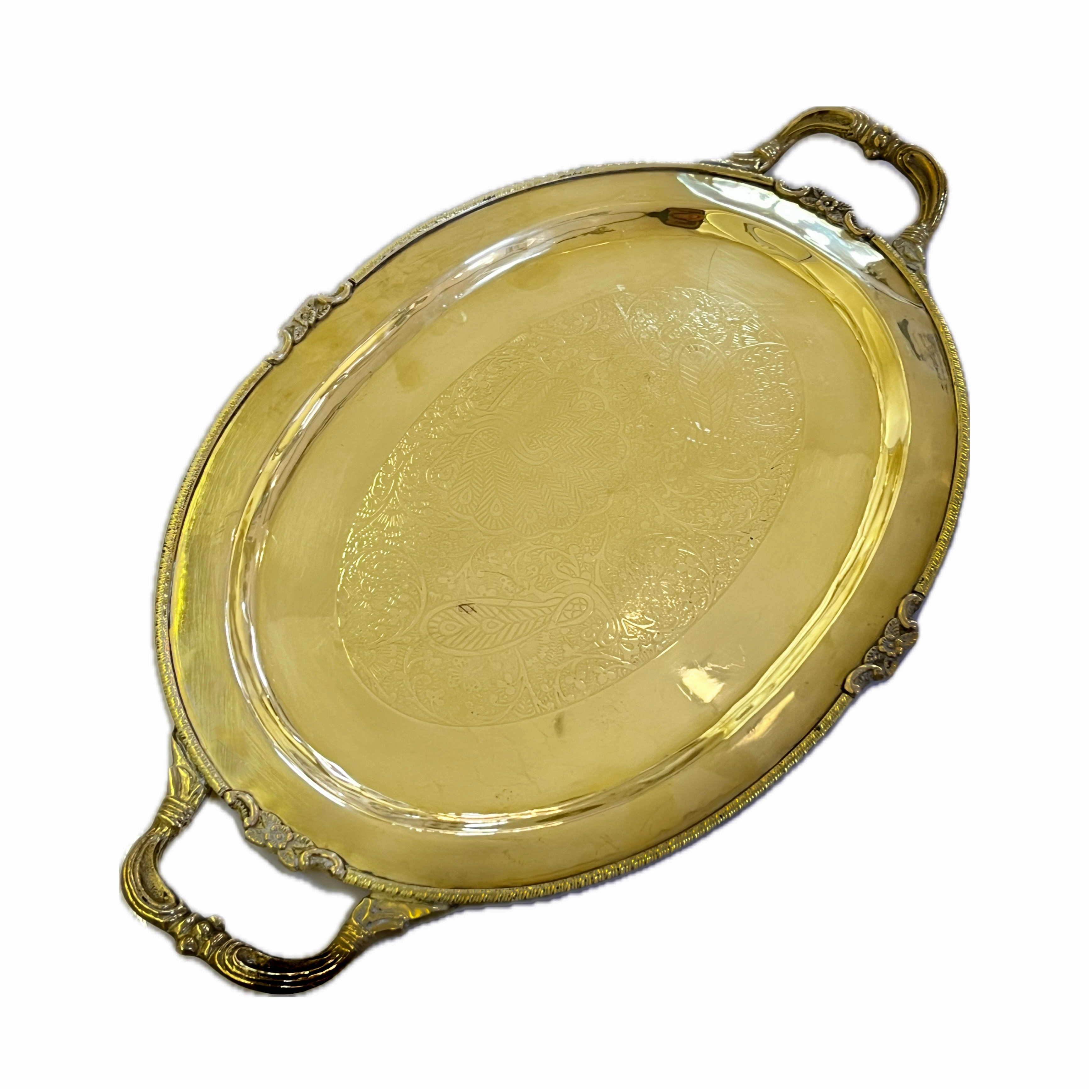 سینی بیضی دسته دار طرح طاووس برنجی هندی110015