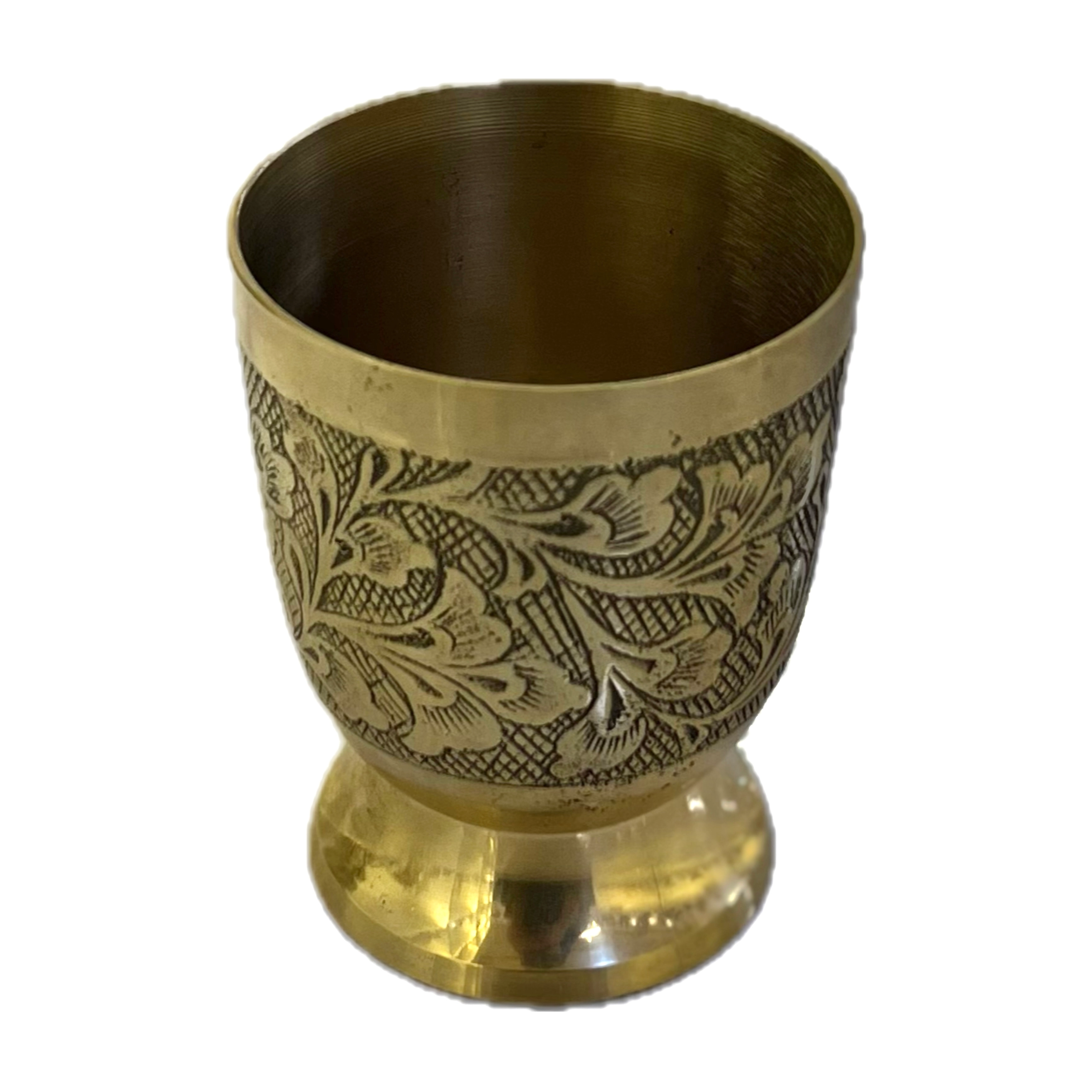 لیوان طرح گل پایه دو سانت برنجی هندی