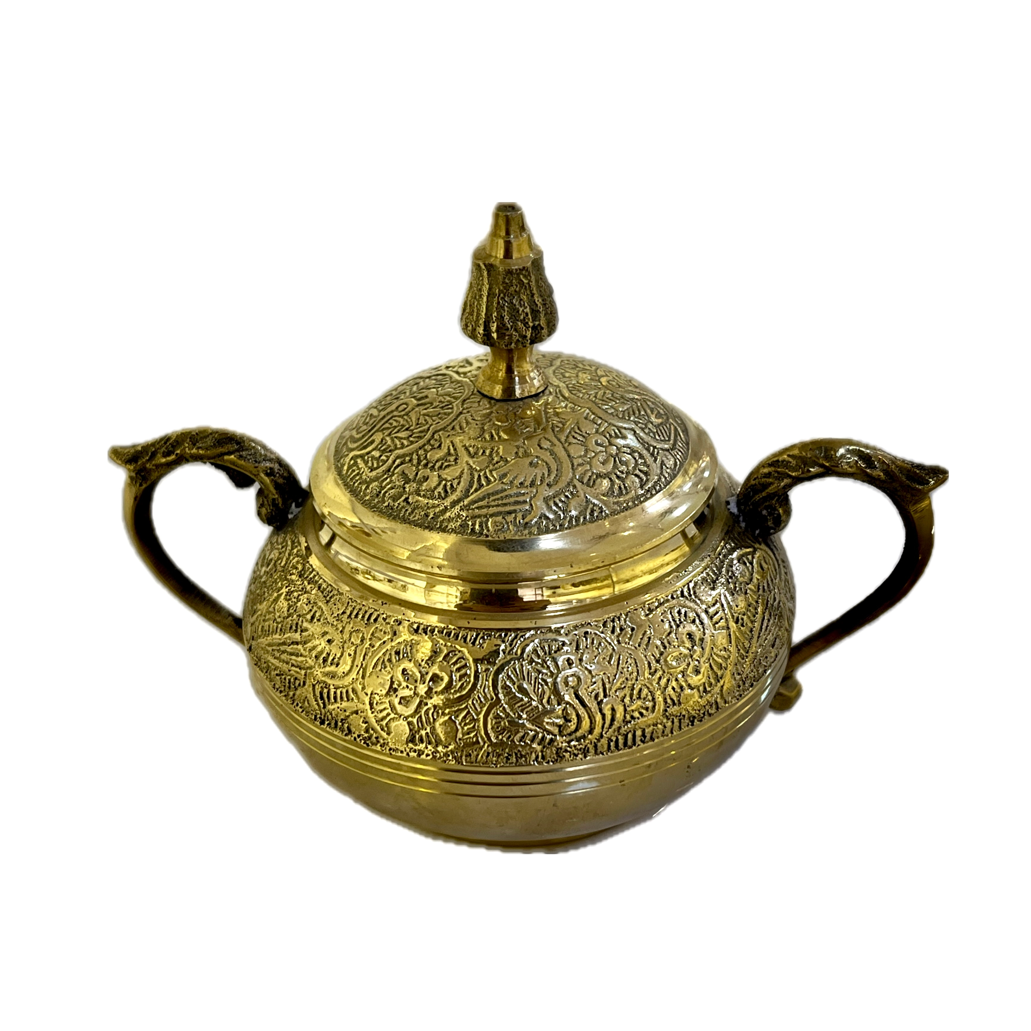 قندان دسته دارطرح طاوس بدون پایه برنجی هندی