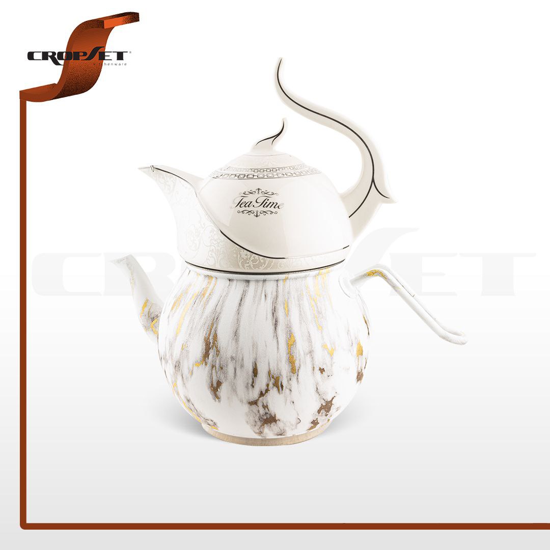 کتری قوری کروپ ست مدل دنیز لوله دار کف چدن کدسفید 307M