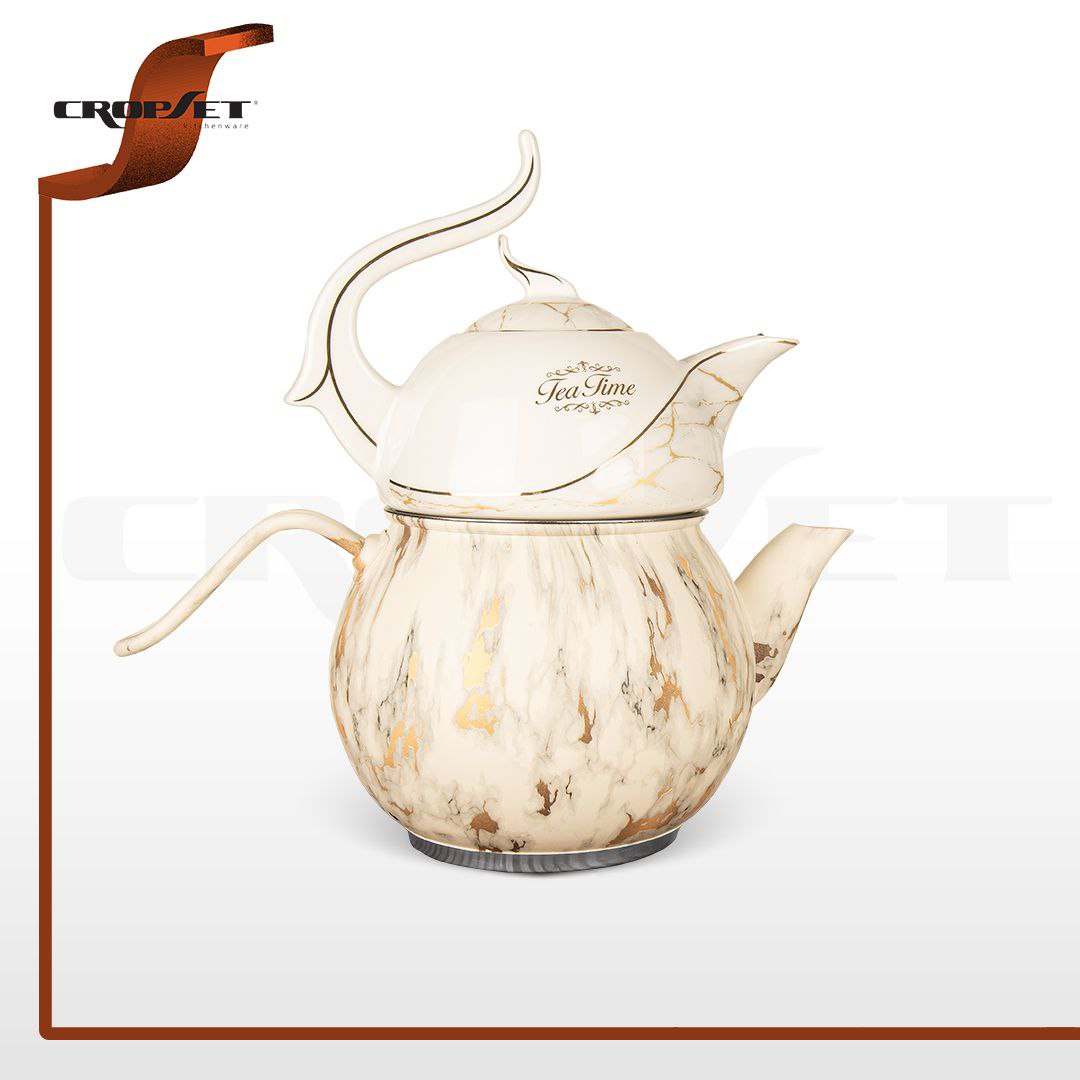 کتری قوری کروپ ست مدل دنیز لوله دار کف چدن کد کرم 307