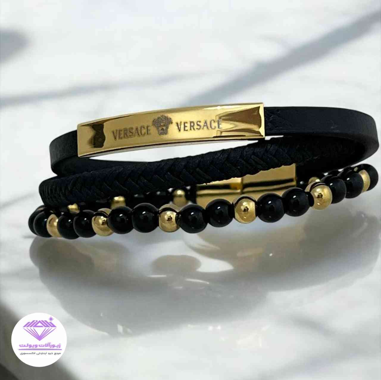 دستبند چرمی مردانه ورساچه | کد 3012